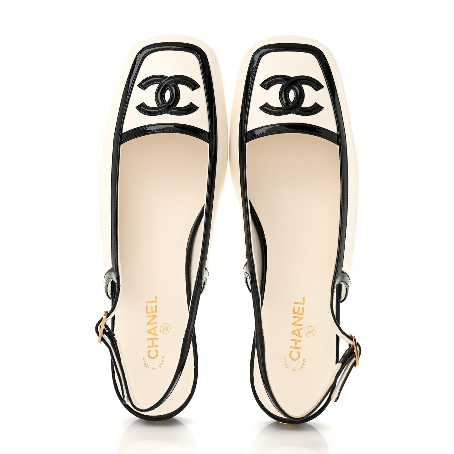 Lambskin Patent Calfskin CC Slingback Flats 37.5 White Black
