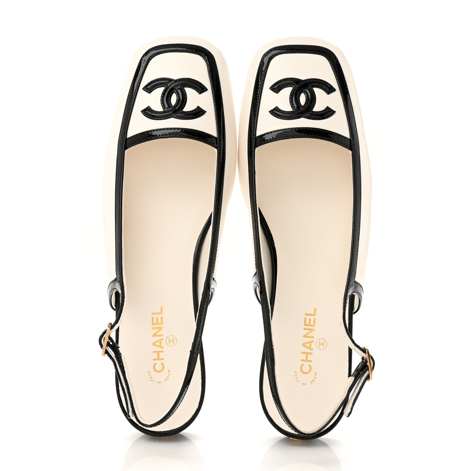 Chanel Lambskin Patent Calfskin CC Slingback Flats 37.5 White Black 2 of 10