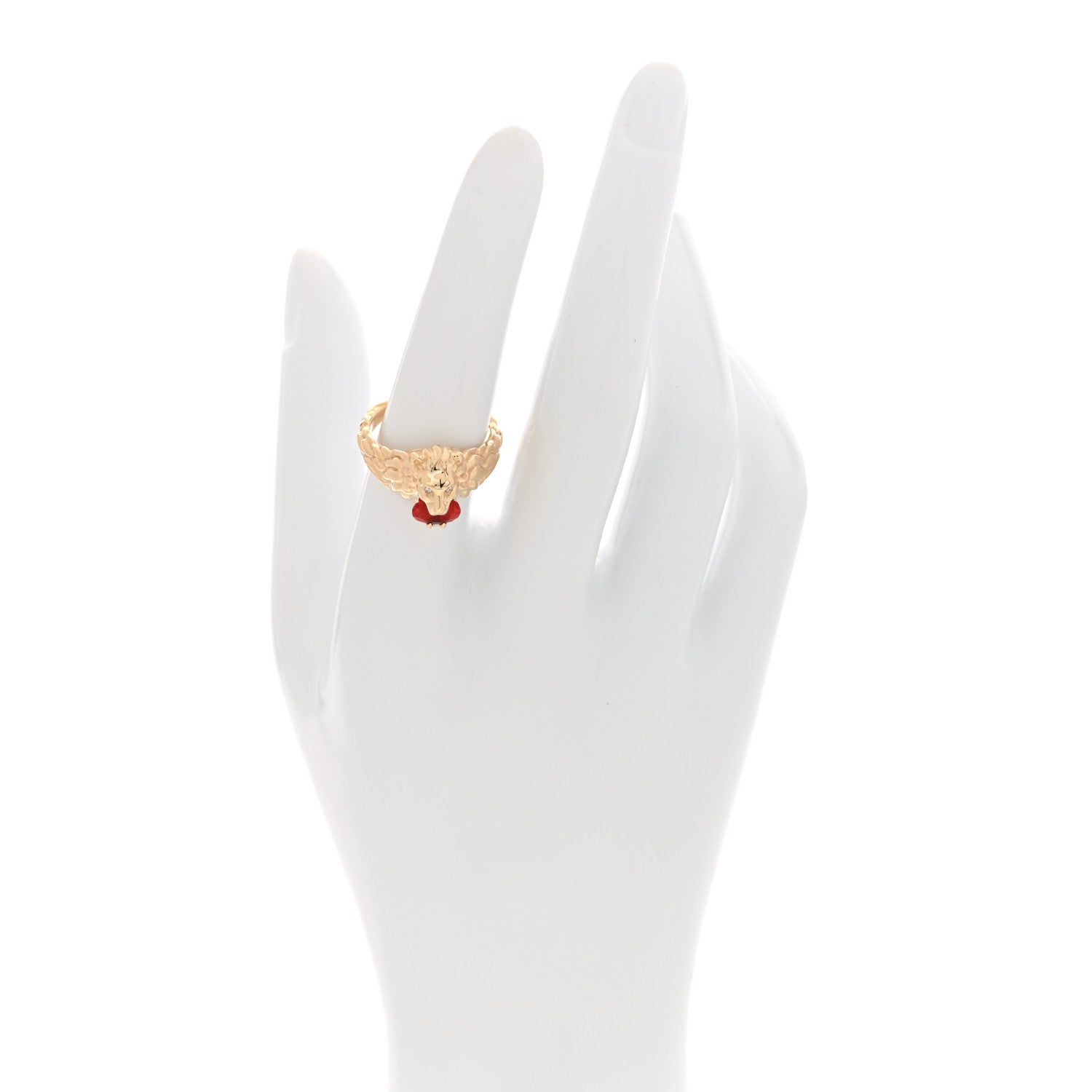 Gucci 18K Yellow Gold Diamond Fire Opal Lion Head Ring 54 6.75 2 of 4