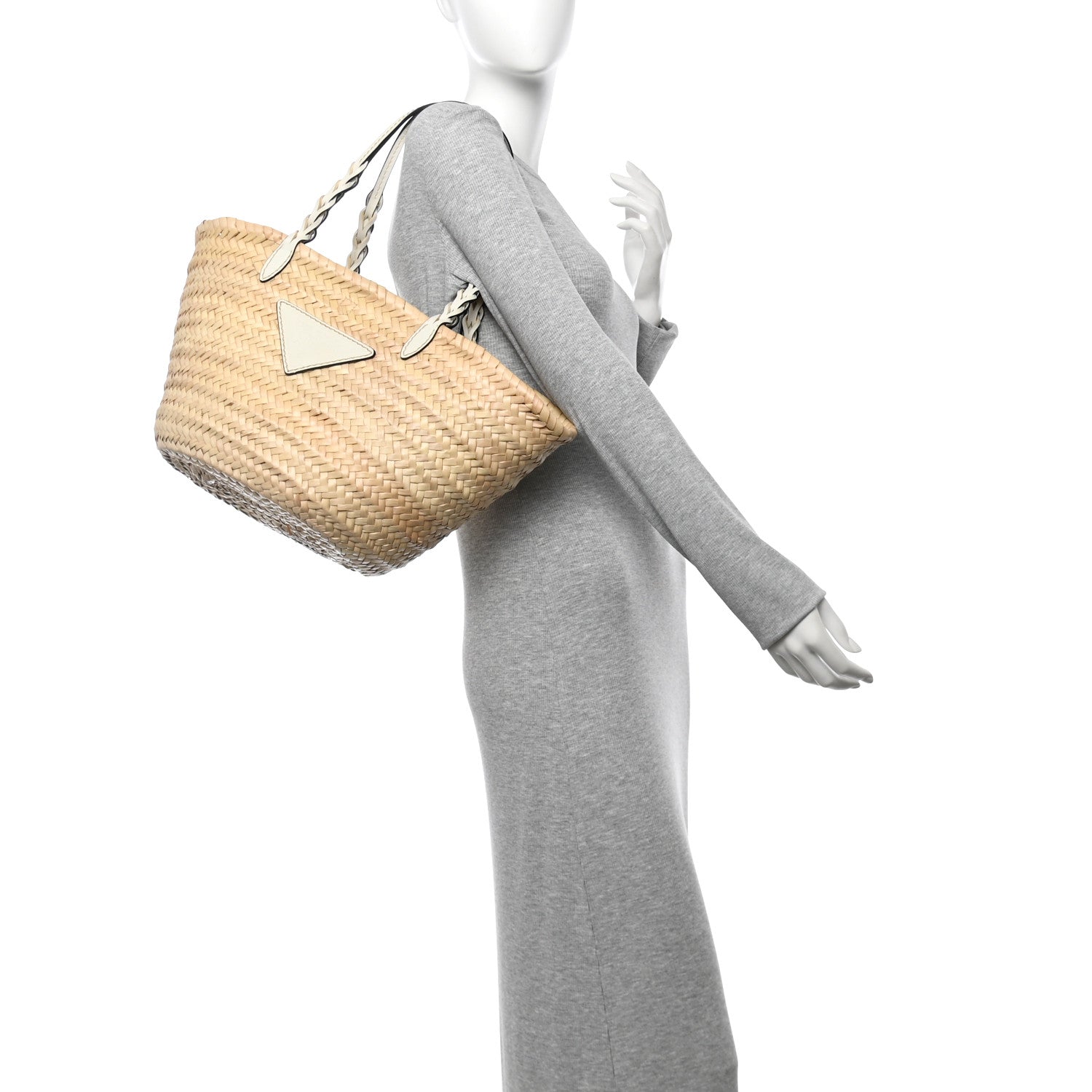 Prada Palmitto Vitello Woven Braided Large Basket Tote Bag Naturale White 3 of 11
