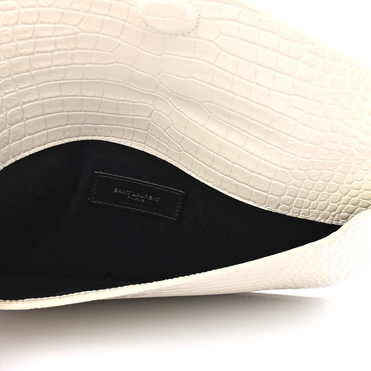 Saint Laurent Calfskin Crocodile Embossed Uptown Monogram Pouch Crema Soft 4 of 4