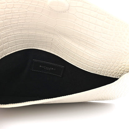 Saint Laurent Calfskin Crocodile Embossed Uptown Monogram Pouch Crema Soft 4 of 4