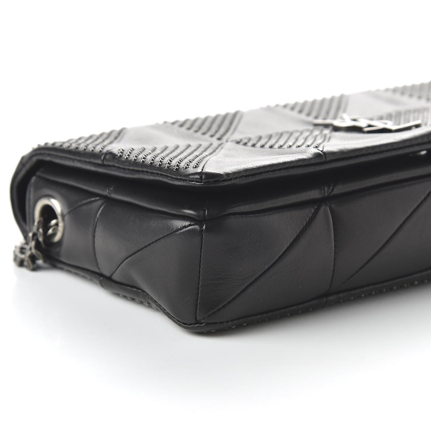Lambskin Patchwork Micro Stud Monogram Medium Jamie Baguette Black