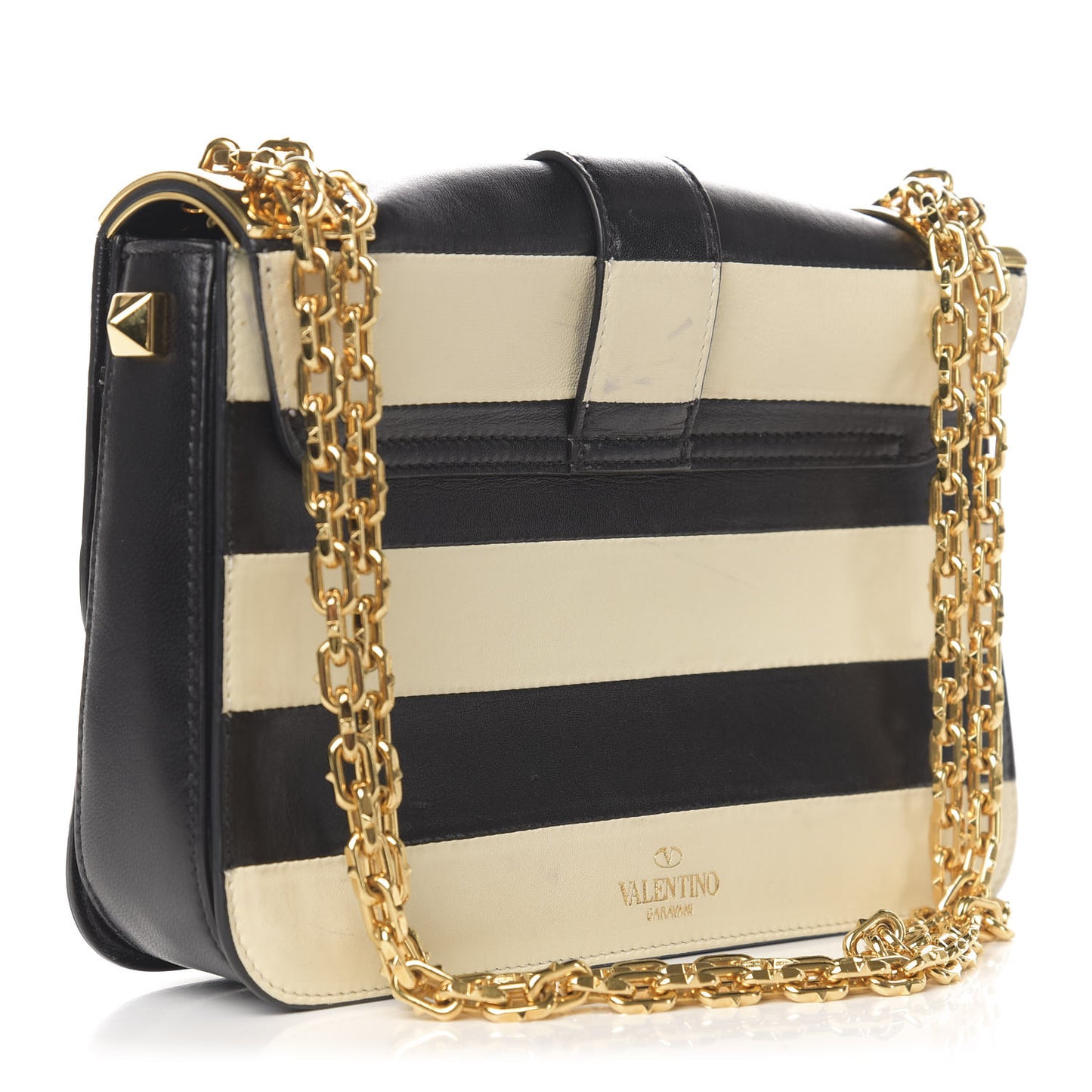 Nappa Striped B-Rockstud Flap Black Light Ivory