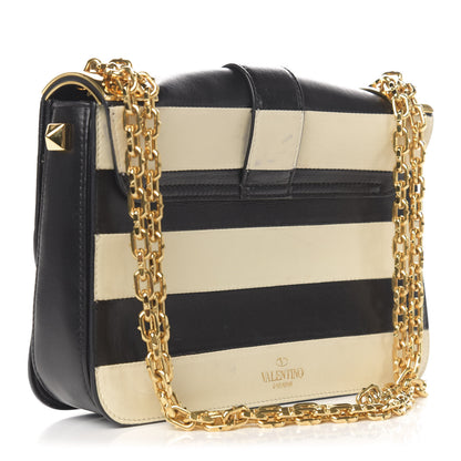 Valentino Garavani Nappa Striped B-Rockstud Flap Black Light Ivory 4 of 17