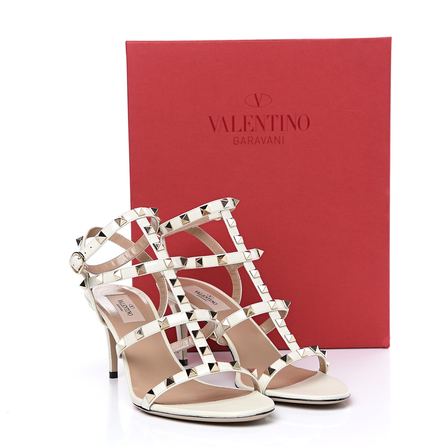 Valentino Garavani Patent Rockstud Gladiator 70mm Sandals 39.5 Light Ivory 9 of 9