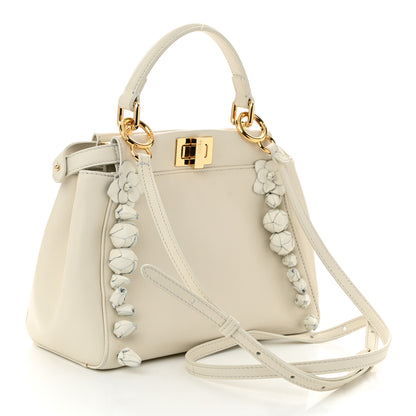 Fendi Nappa Rosebud Mini Peekaboo Iconic Satchel Bianco 3 of 10