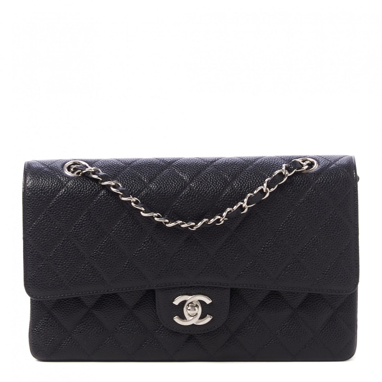 Caviar Quilted Medium Double Flap Black
