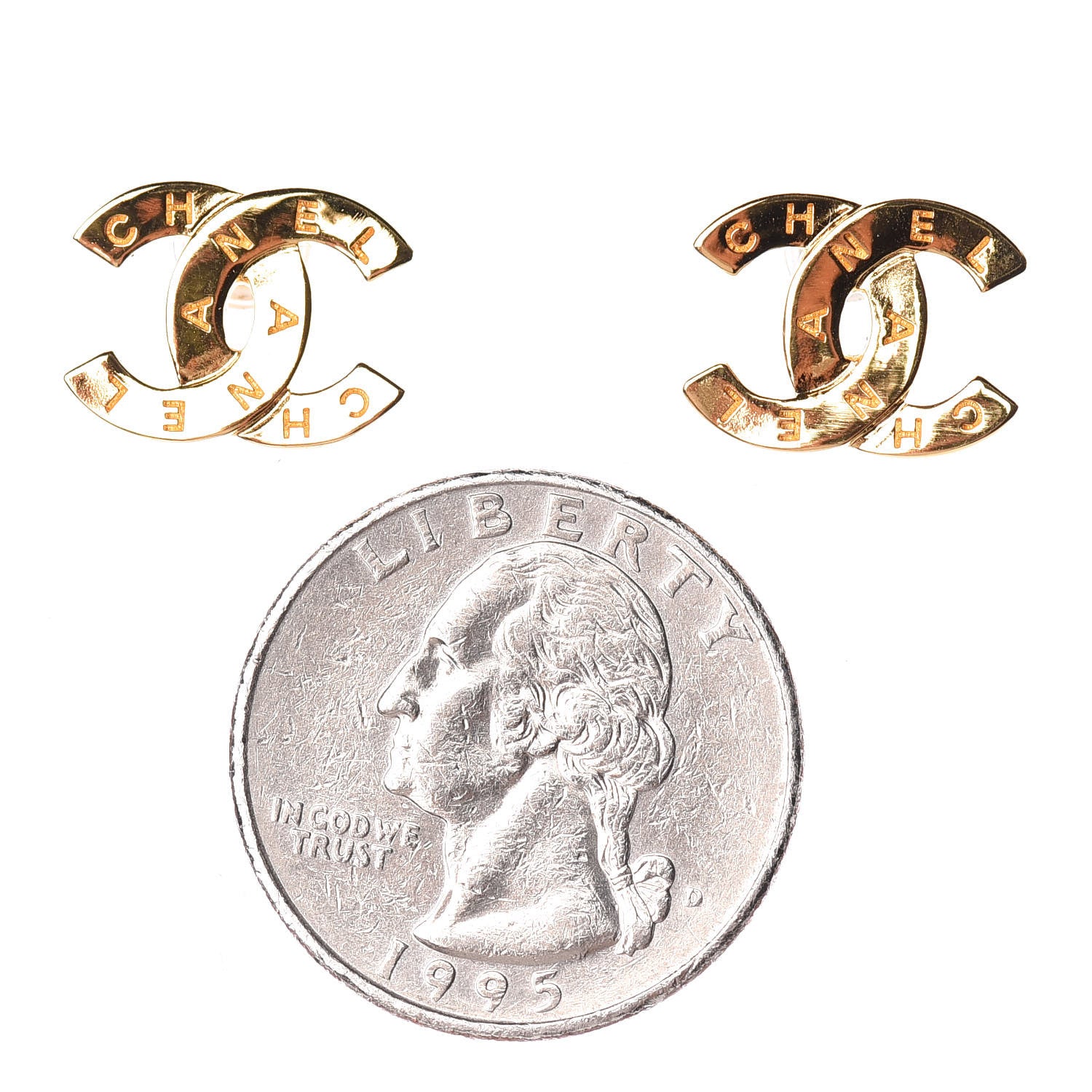 Chanel Metal CC Paris Button Stud Earrings Gold 2 of 4