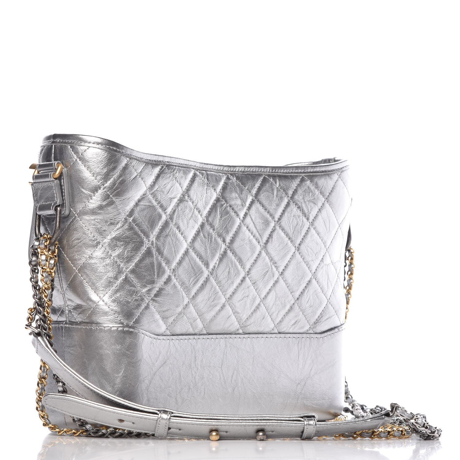 Chanel Metallic Lambskin Calfskin Quilted Medium Gabrielle Hobo Silver 3 of 10