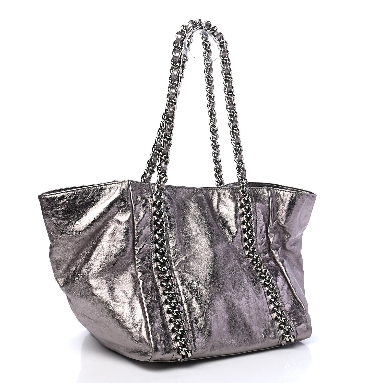 Chanel Metallic Cracked Calfskin Modern Chain Tote Dark Silver 2 of 9