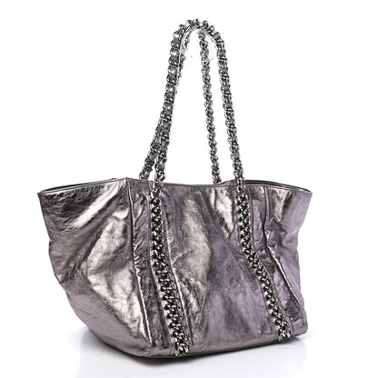 Chanel Metallic Cracked Calfskin Modern Chain Tote Dark Silver 2 of 9