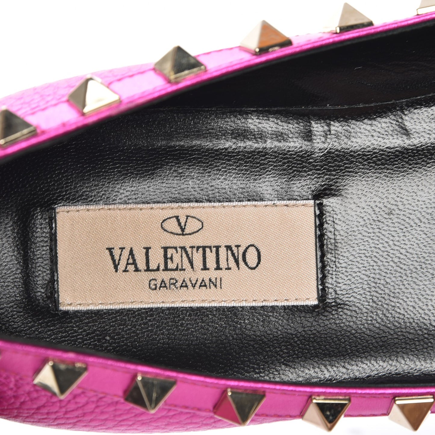 Metallic Pebbled Calfskin Rockstud Ballerina Flats 35.5 Peony