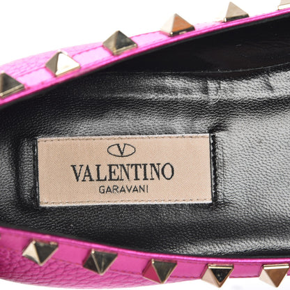 Valentino Garavani Metallic Pebbled Calfskin Rockstud Ballerina Flats 35.5 Peony 7 of 9