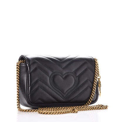 Gucci Calfskin Matelasse Super Mini GG Marmont Shoulder Bag Black 3 of 9