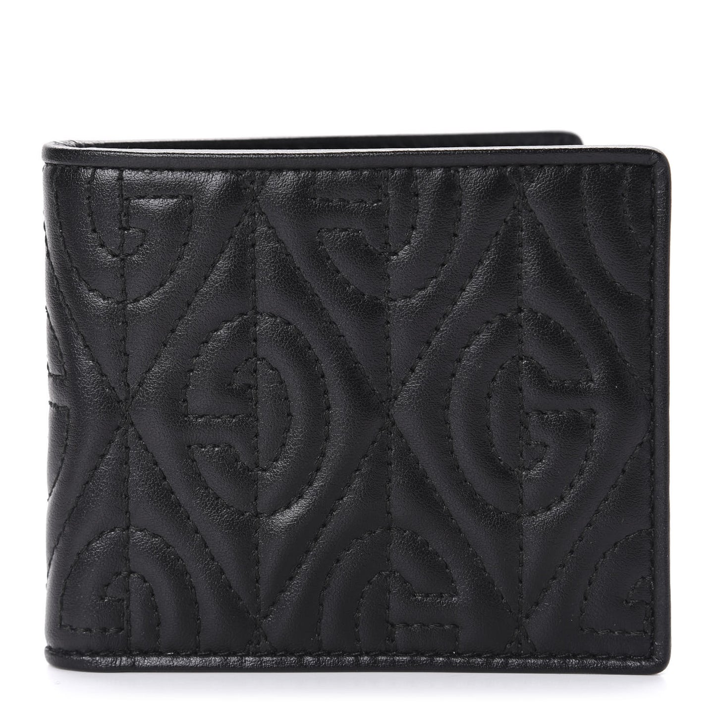Calfskin G Rhombus Quilted Bi-Fold Wallet Black
