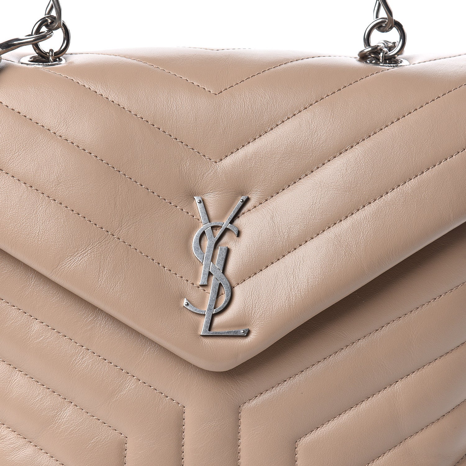 Saint Laurent Calfskin Y Quilted Monogram Medium Loulou Satchel Dark Beige 10 of 10