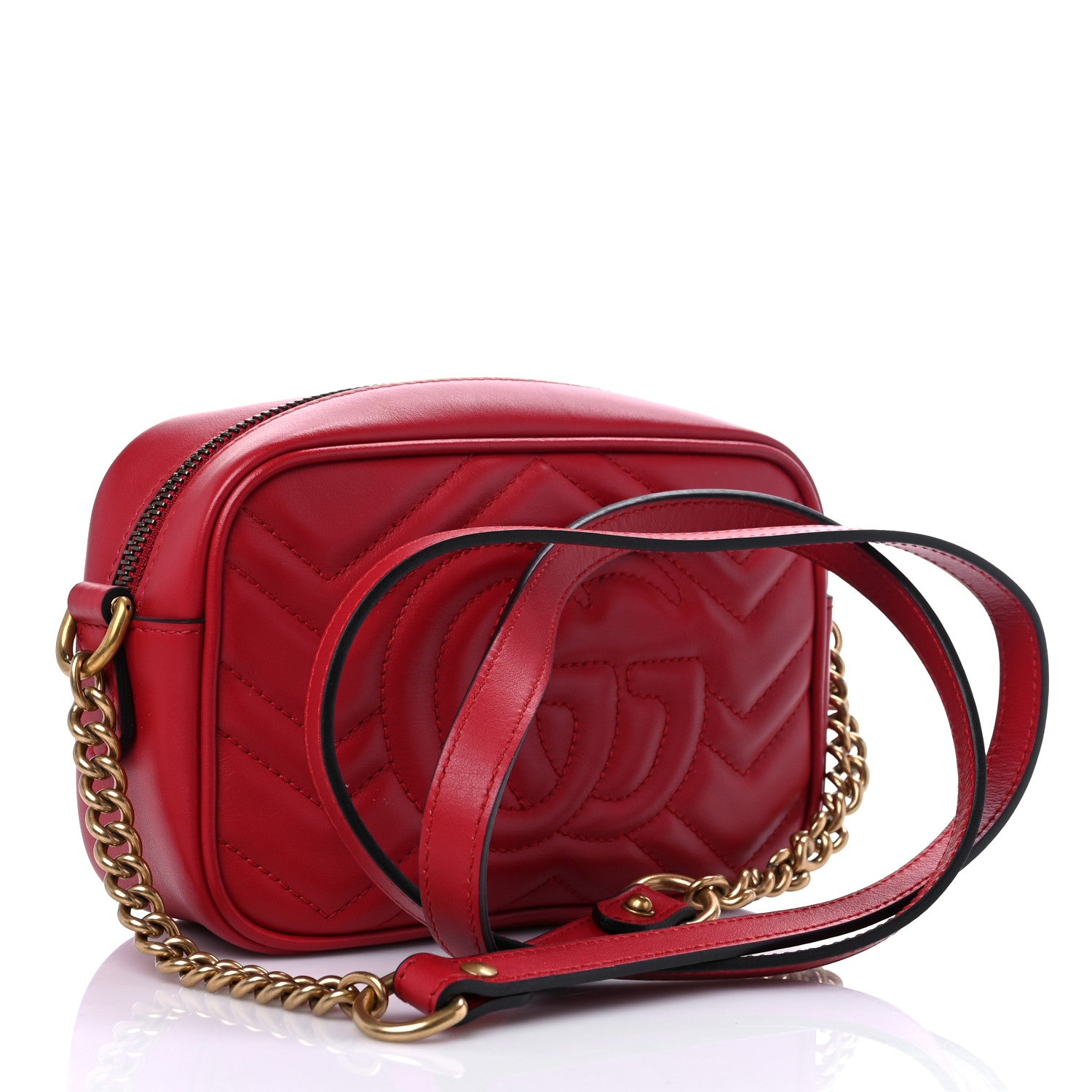 Gucci Calfskin Matelasse Mini GG Marmont Chain Shoulder Bag Hibiscus Red 3 of 10
