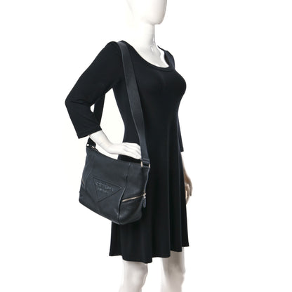 Prada Vitello Daino Triangle Logo Embossed Shoulder Bag Black 2 of 10