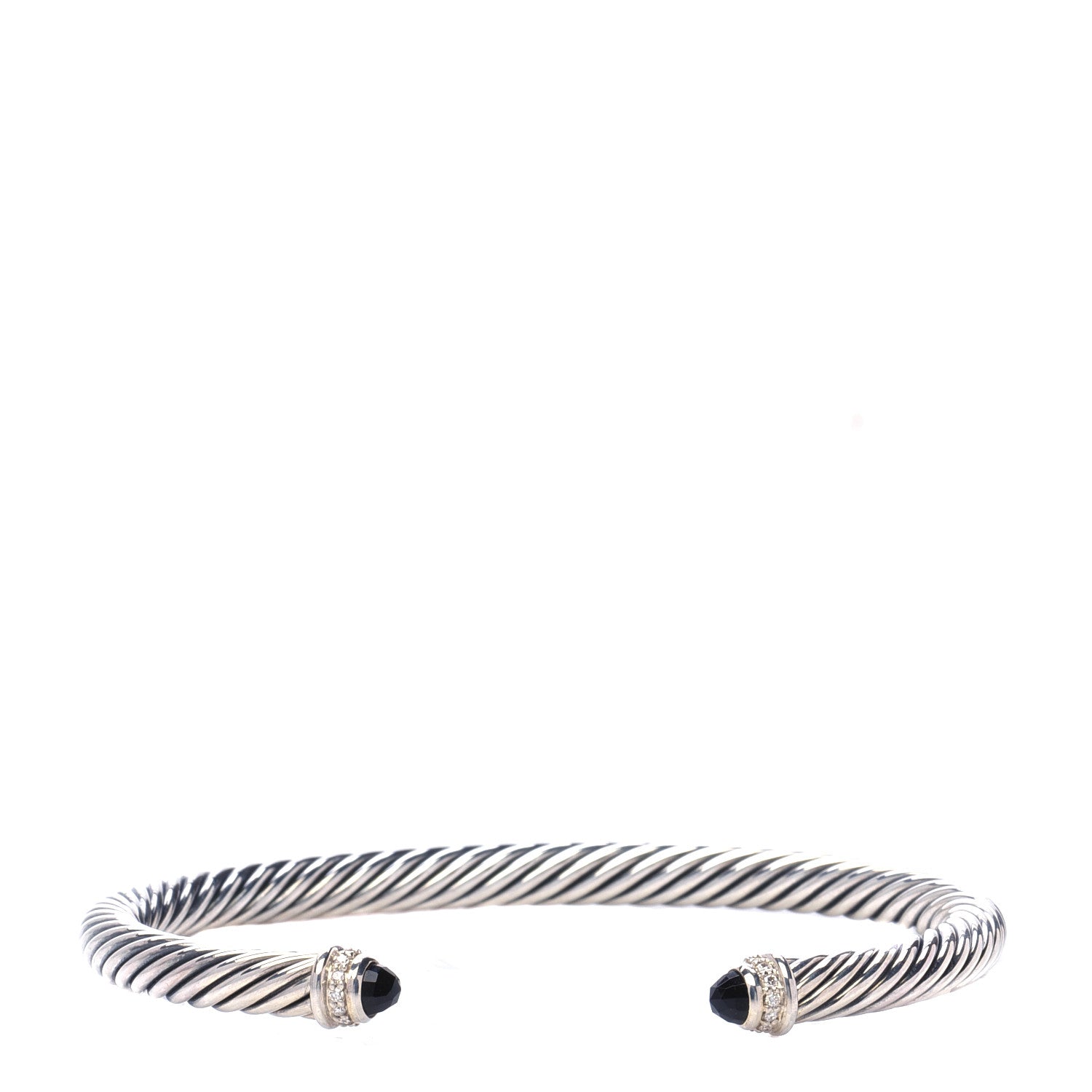 David Yurman Sterling Silver Diamond Black Onyx 5mm Cable Classics Bracelet 1 of 5