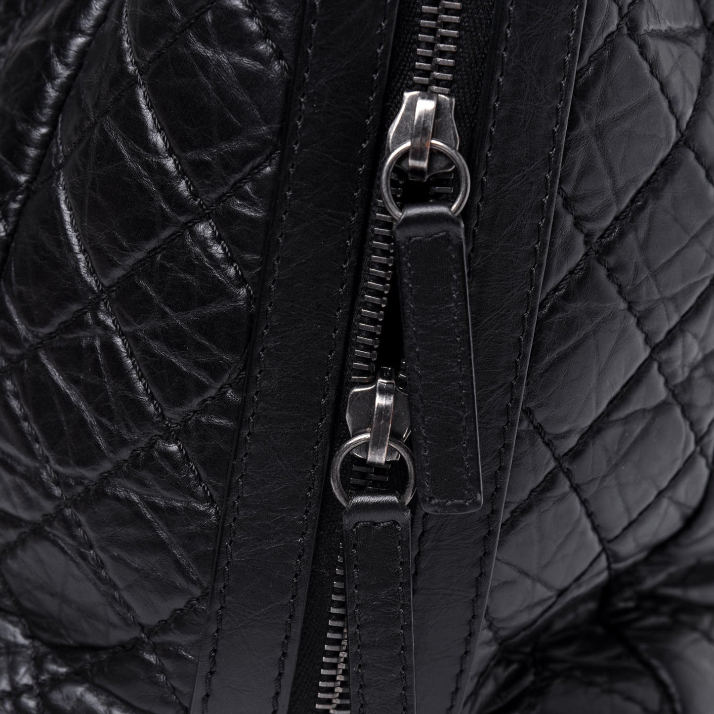 Aged Calfskin Quilted Large Secret Tag Bowling Bag Black