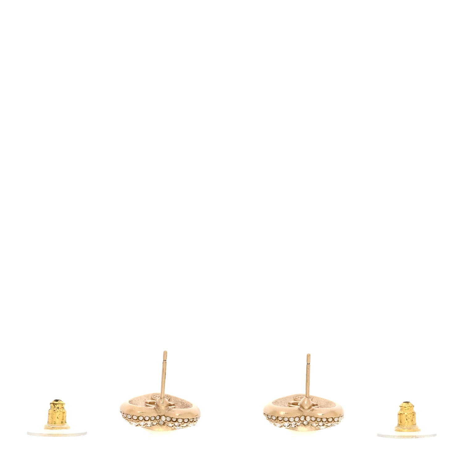 Chanel Pearl Crystal CC Heart Earrings Gold White Gold 3 of 5