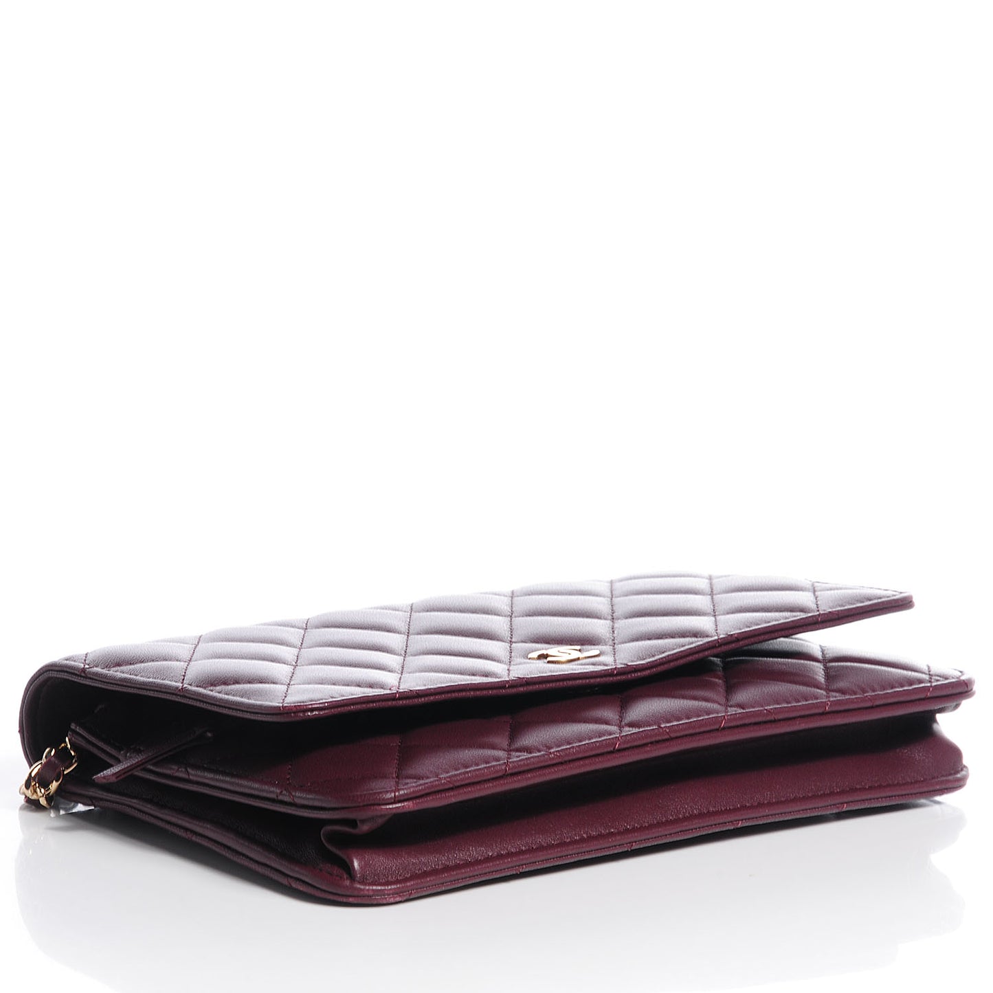 Lambskin Quilted Wallet On Chain WOC Bordeaux