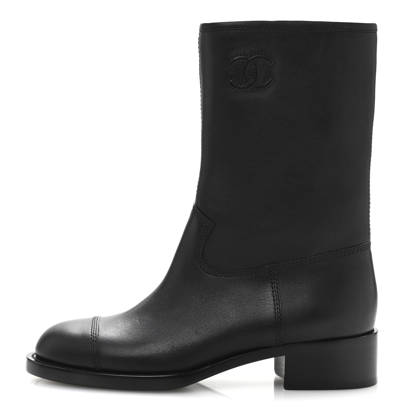 Calfskin Quilted CC Boots 38.5 Black