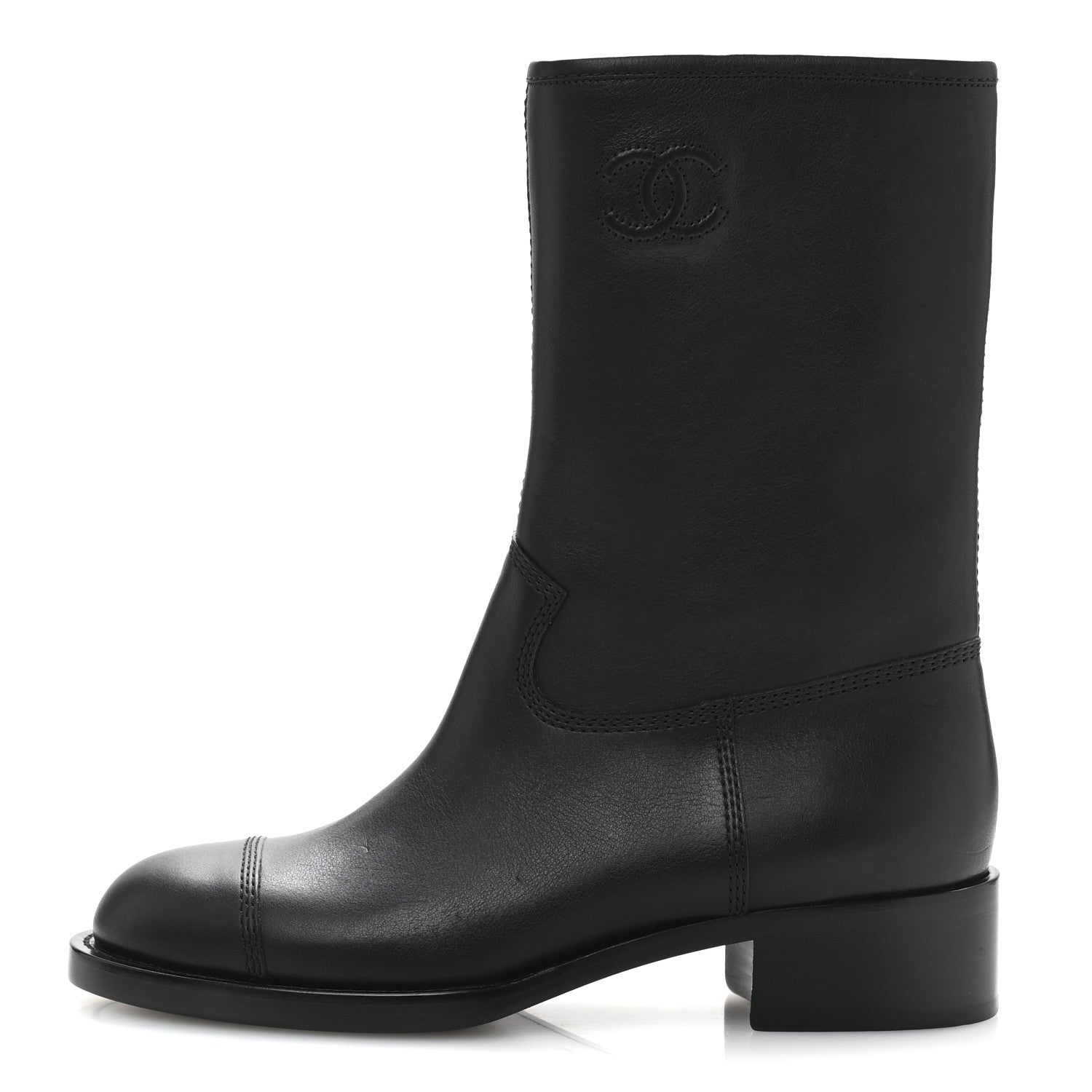 Chanel Calfskin Quilted CC Boots 38.5 Black 1 of 10