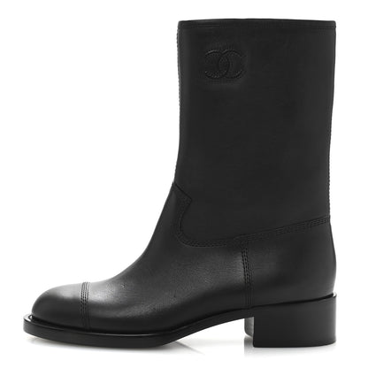 Chanel Calfskin Quilted CC Boots 38.5 Black 1 of 10