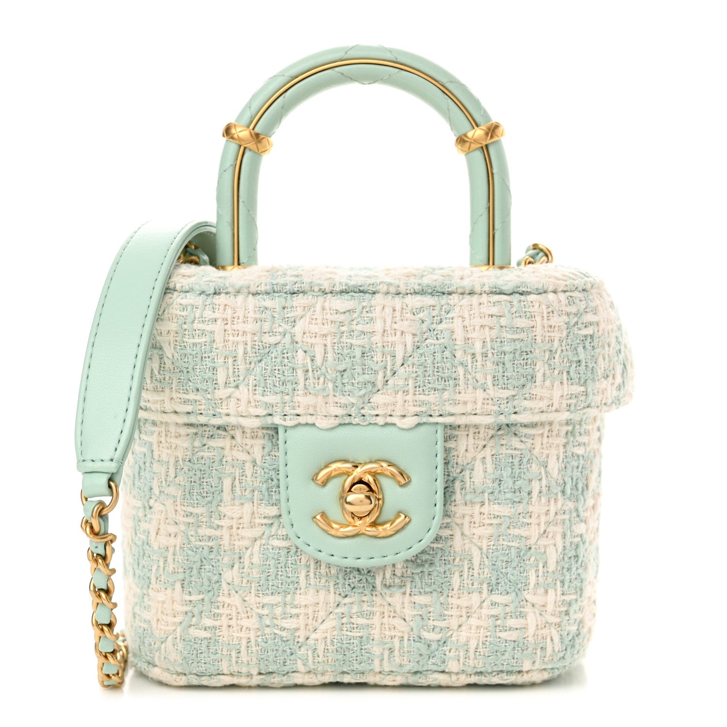 Chanel Tweed Handle Crush Top Handle Flap Bag Light Blue Ecru 1 of 11