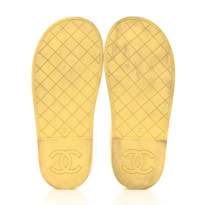 Chanel Lambskin Quilted CC Mules Sandals 38 Yellow 5 of 13