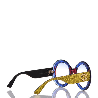 Gucci Glitter Acetate Round GG0101S Sunglasses Blue Multi 4 of 8