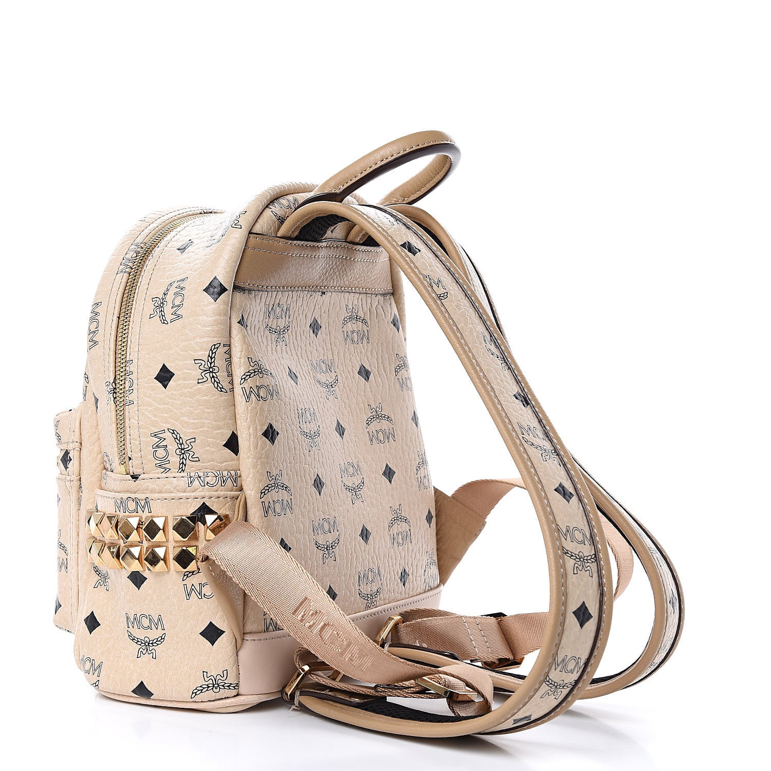 MCM Visetos Small Side Stud Stark Backpack Beige 3 of 9