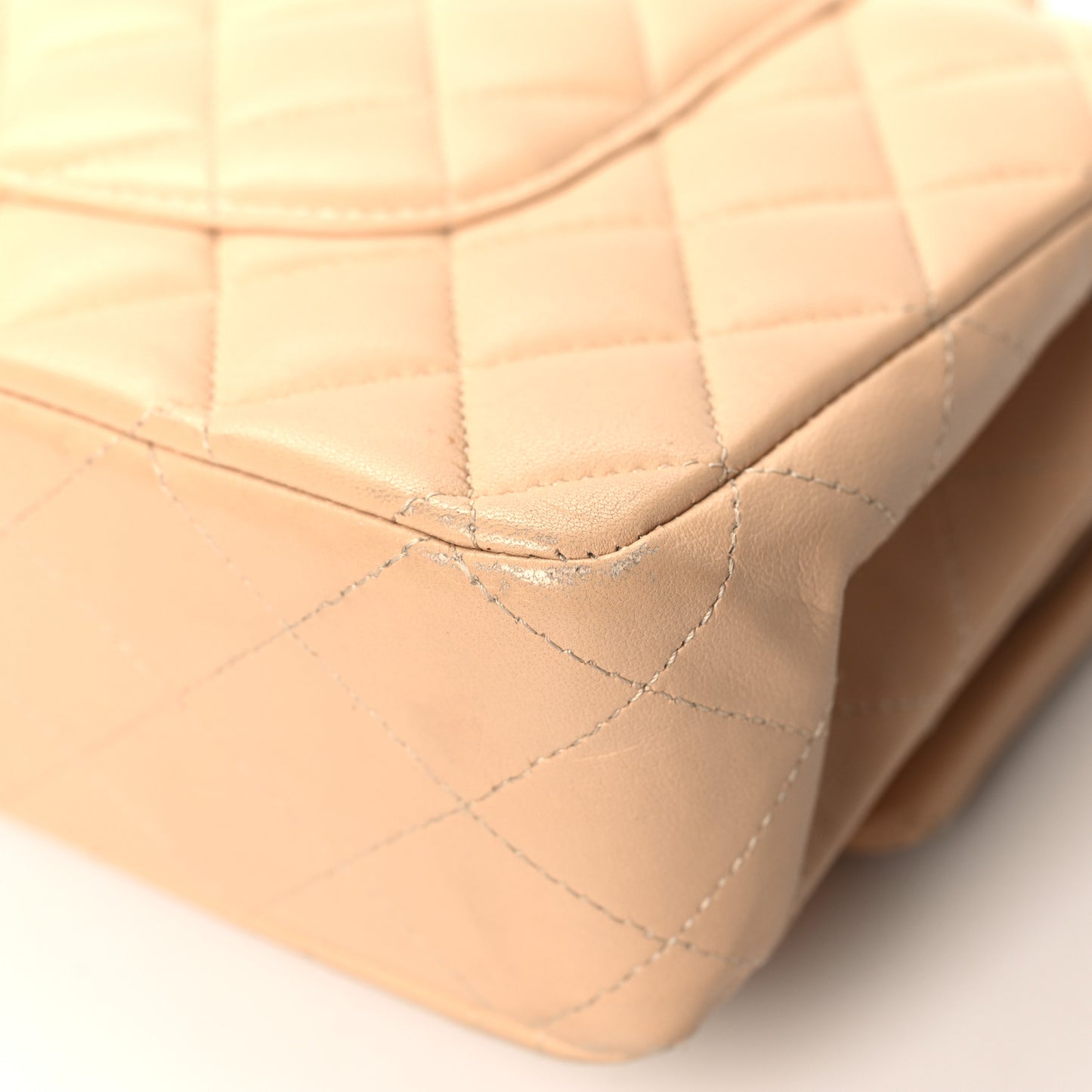Lambskin Quilted Medium Double Flap Beige