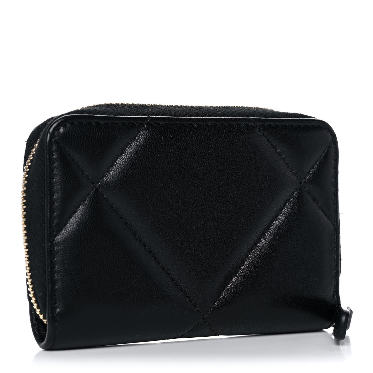 Lambskin Quilted Chanel 19 Zip Around Coin Purse Wallet Black