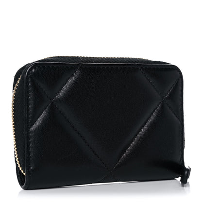 Chanel Lambskin Quilted Chanel 19 Zip Around Coin Purse Wallet Black 3 of 12