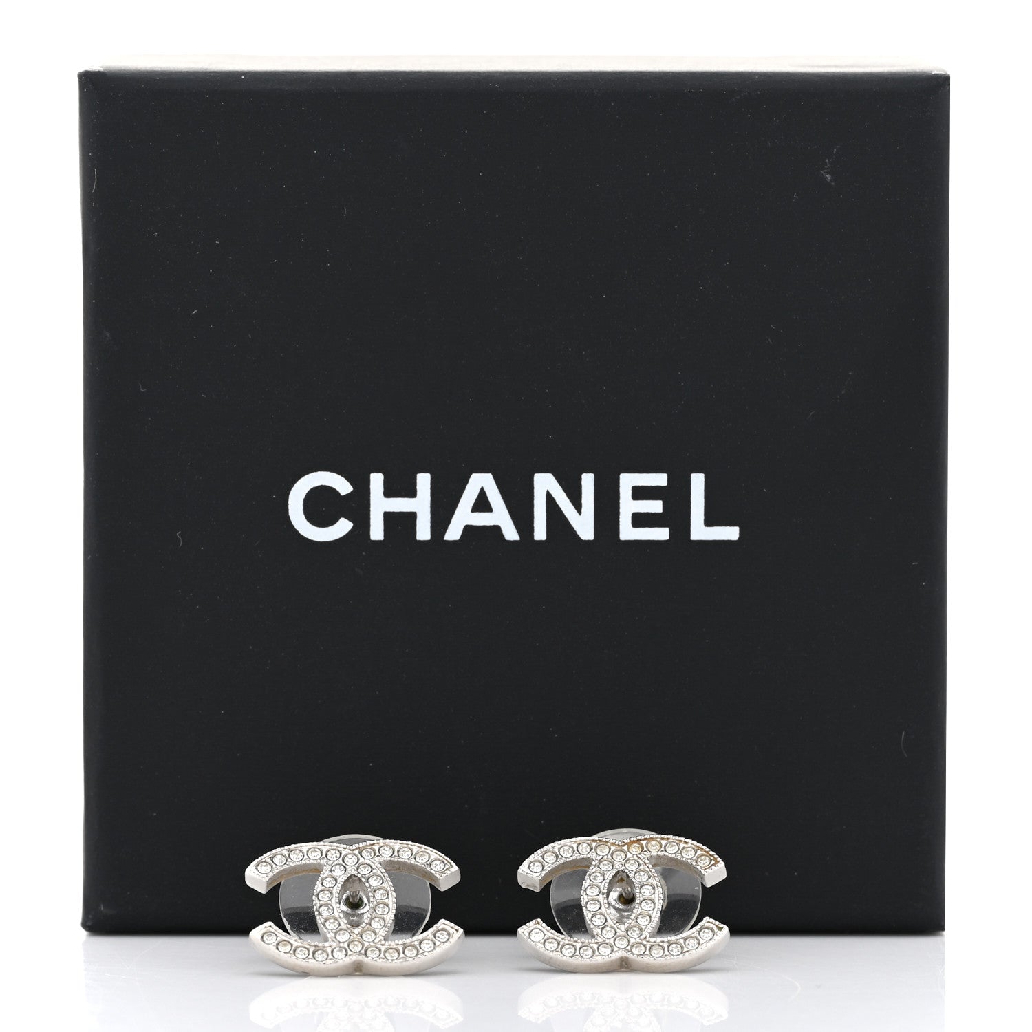 Chanel Crystal CC Earrings Silver 5 of 5