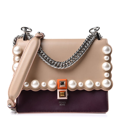 Fendi Vitello Liberty Scalloped Studded Pearl Small Kan I Shoulder Bag Black Cherry Amido 1 of 12