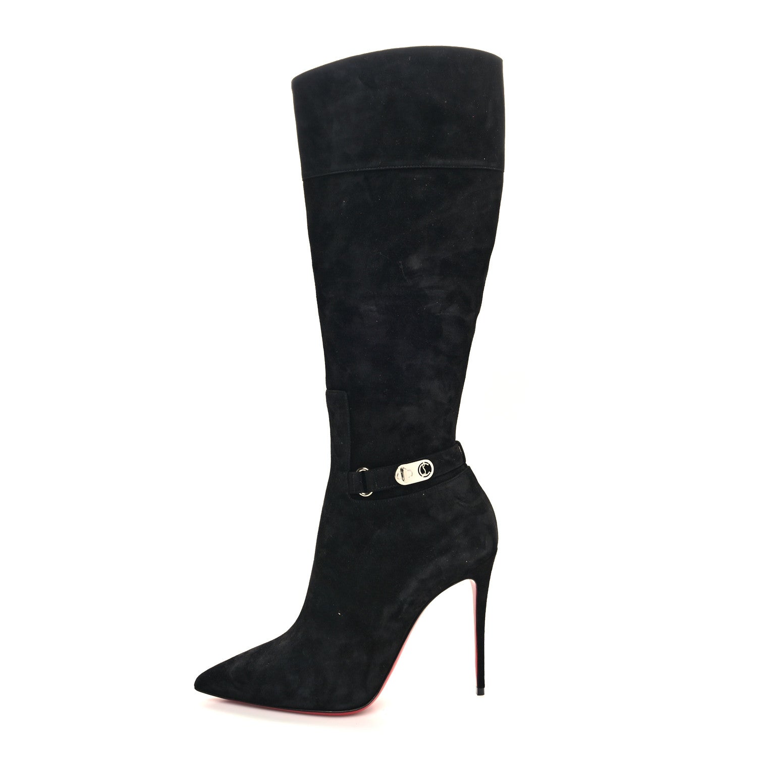 Christian Louboutin Suede Lock Kate Botta 100 Knee High Boots 38 Black 1 of 6