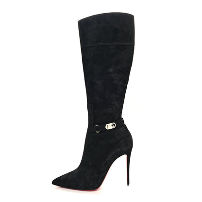 Christian Louboutin Suede Lock Kate Botta 100 Knee High Boots 38 Black 1 of 6
