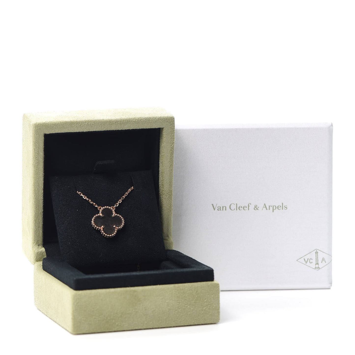 18K Rose Gold Gray Mother of Pearl Vintage Alhambra Pendant Necklace