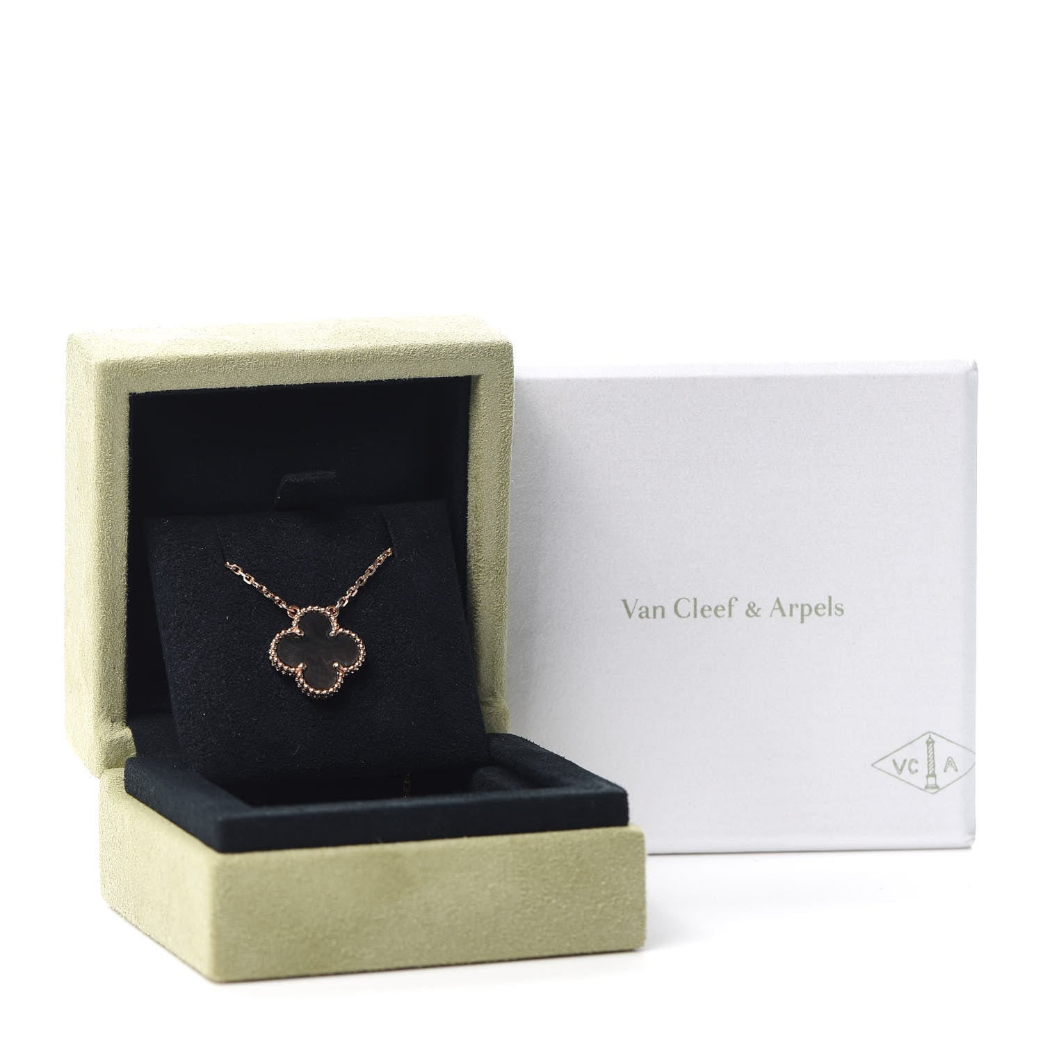 Van Cleef & Arpels 18K Rose Gold Gray Mother of Pearl Vintage Alhambra Pendant Necklace 7 of 7