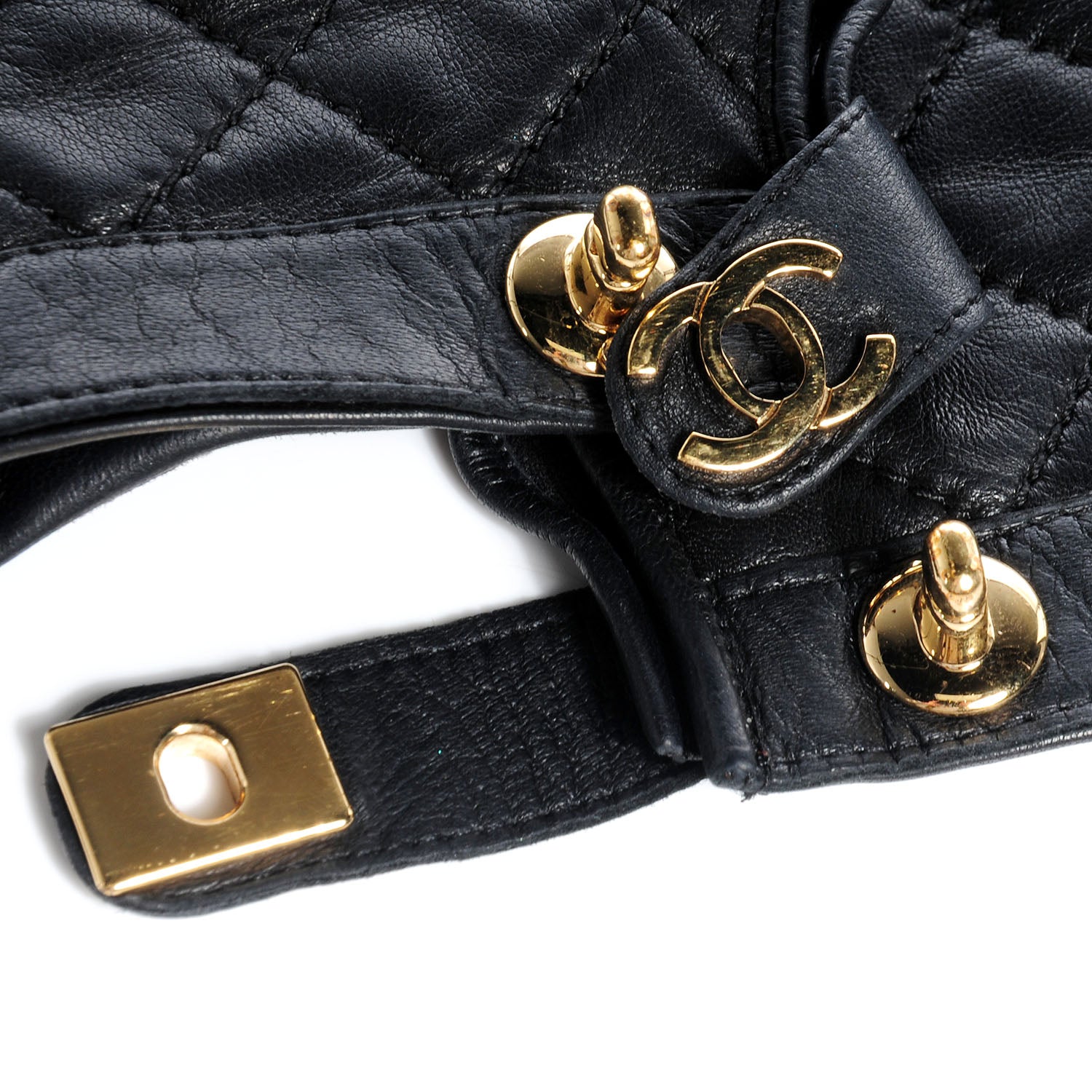 Chanel Lambskin Quilted Turnlock Gloves 6.5 Black 5 of 7