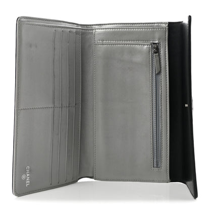 Chanel Lambskin Camellia Embossed Large Flap Wallet Black 5 of 7