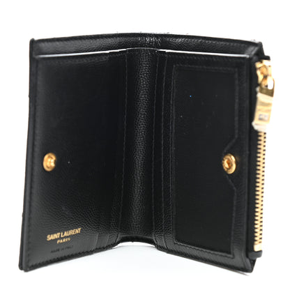 Saint Laurent Grain De Poudre Matelasse Chevron Monogram Zipped Card Case Black 5 of 9