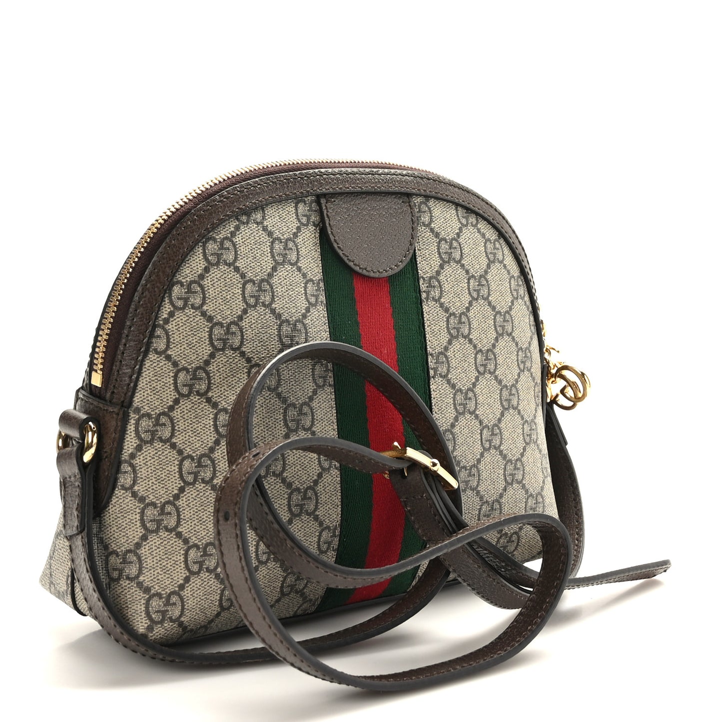 GG Supreme Monogram Textured Dollar Calfskin Web Small Ophidia Dome Shoulder Bag Beige Ebony New Acero