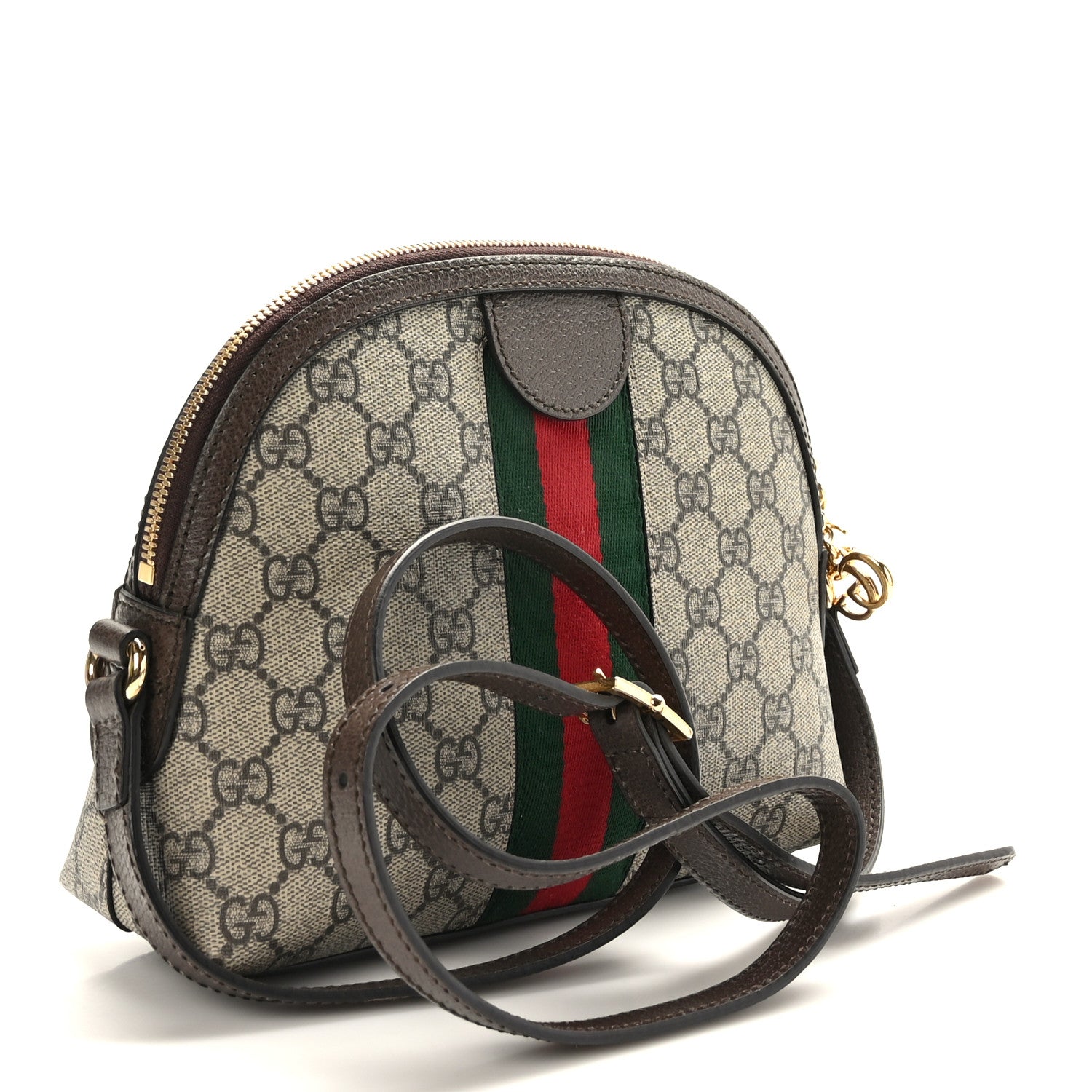 Gucci GG Supreme Monogram Textured Dollar Calfskin Web Small Ophidia Dome Shoulder Bag Beige Ebony New Acero 3 of 10