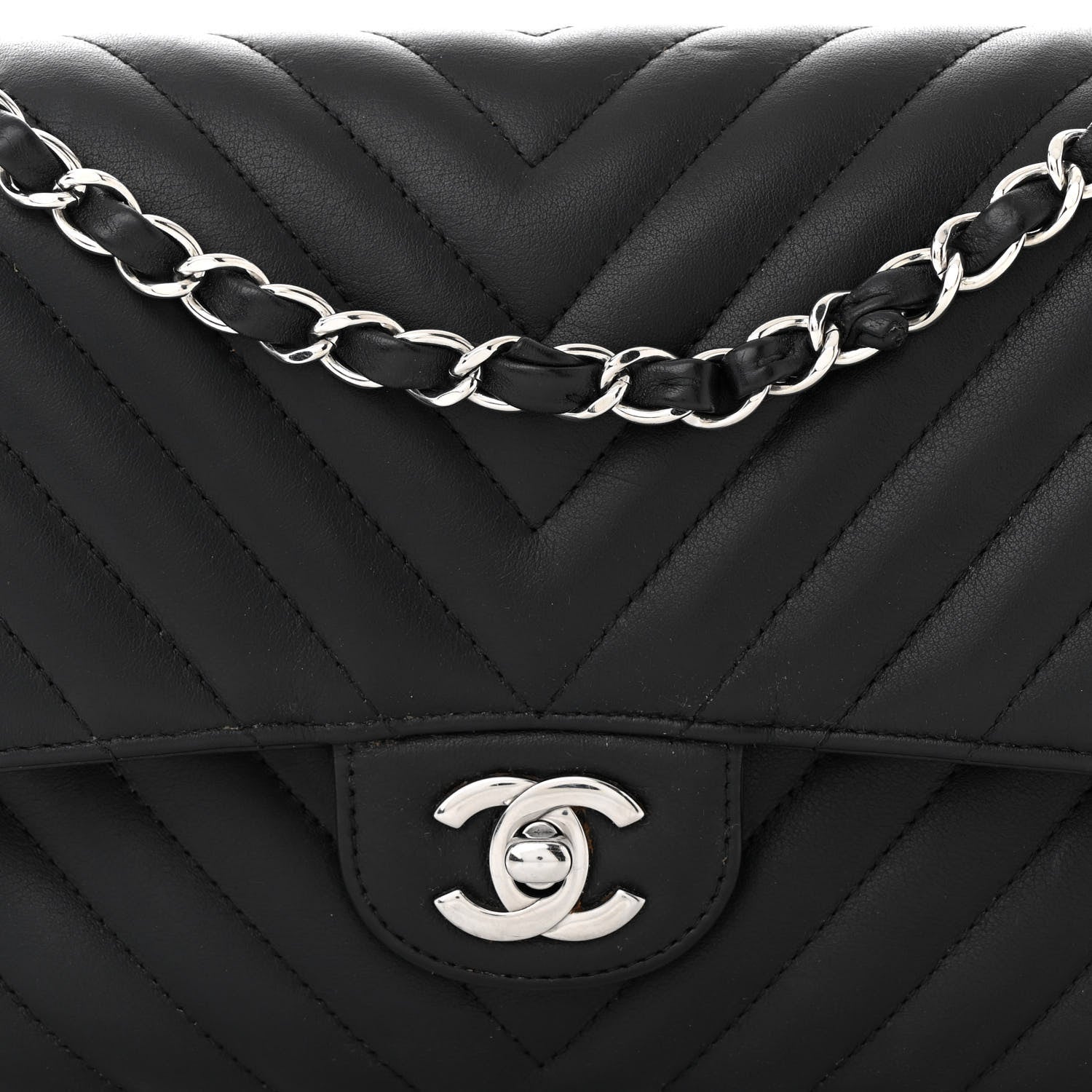 Chanel Lambskin Chevron Quilted Medium Double Flap Black 8 of 10