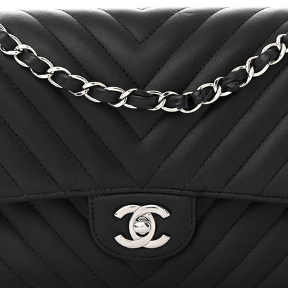 Chanel Lambskin Chevron Quilted Medium Double Flap Black 8 of 10